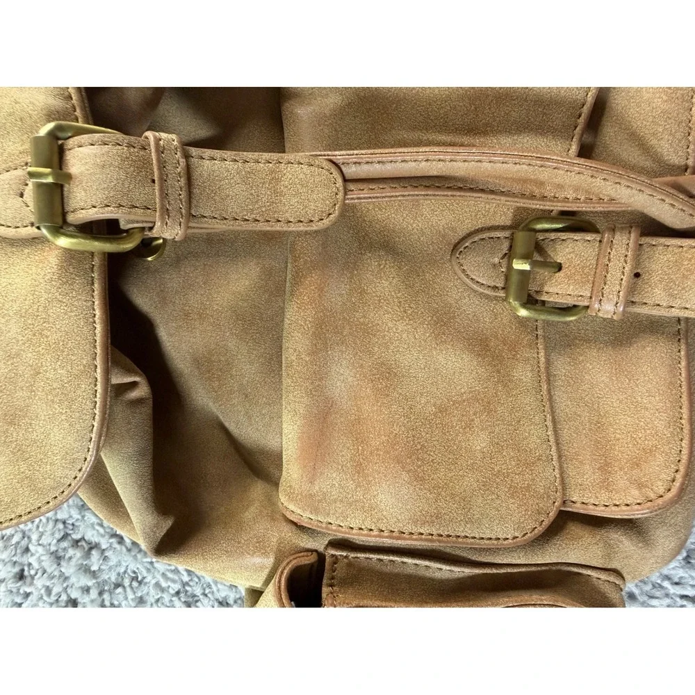 Urban Expressions Tan Faux Suede Buckle Backpack Camel Distressed Boho Bag